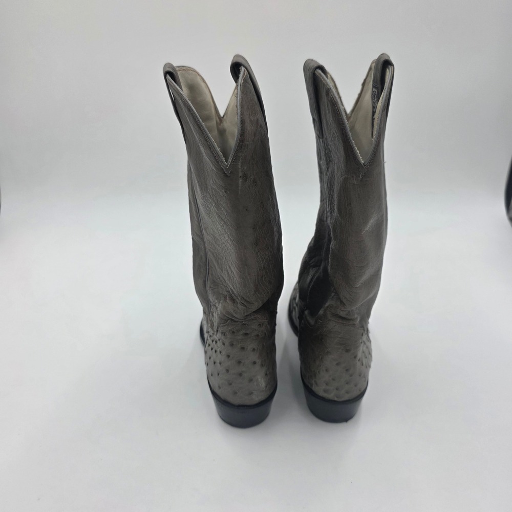 Mens Gray Full Quill Ostrich Leather Western Cowboy Boots Size 8.5 Pointed Toe - Picture 12 of 12